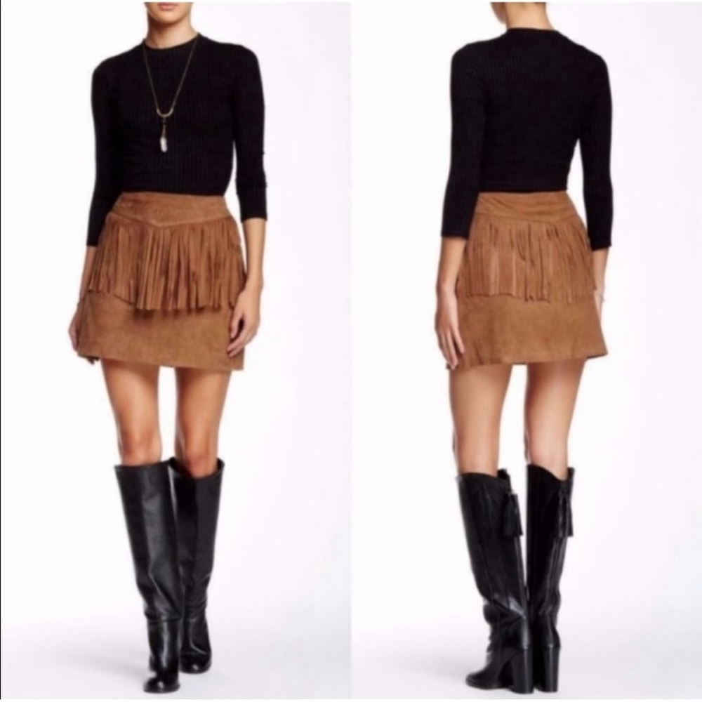 Waltet Baker Brown Suede Fringe Skirt Size 6